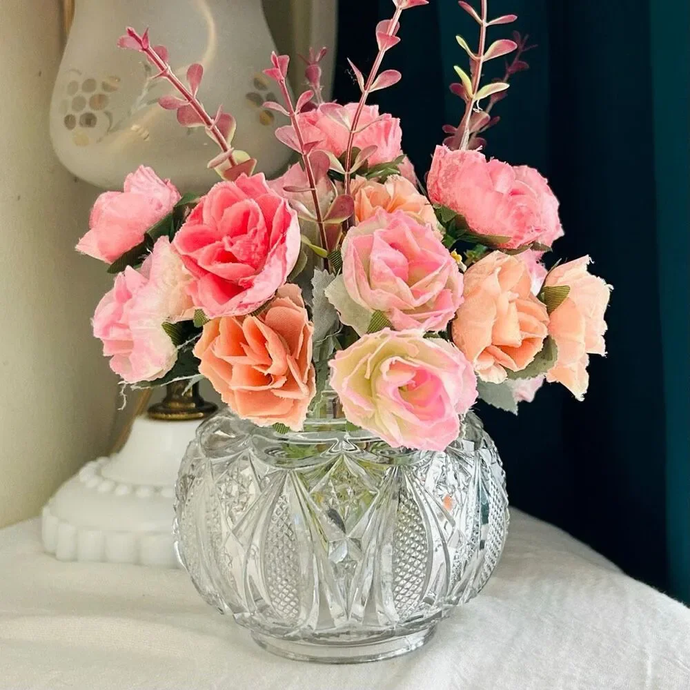 Co-operative Flint Glass Co. Rose Bud Vase Puff Jar